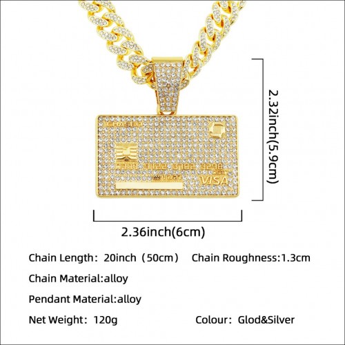 European and American Hip-hop Full Diamond Domineering Tag Pendant Necklace, Men's Trendy Street Style Cuban Chain Necklaces