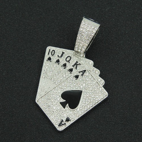 Personalized Inlaid Diamond Poker Pendant Necklace, European and American Hip-hop Rap Street Dance Cool Punk Necklaces