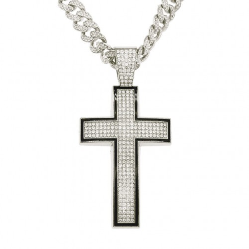 European and American Hip-hop Men's Domineering Full Diamond Cross Pendant, Cuban Chain Necklace, Fashion Accessories for Trendy Street Dance