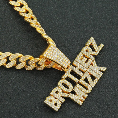 European and American Hip-hop Cool Letter Double-row Spliced Pendant Necklace, Cool Men's Miami Cuban Chain Necklace