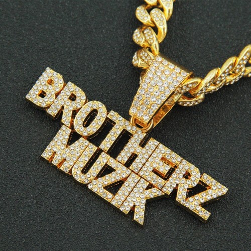 European and American Hip-hop Cool Letter Double-row Spliced Pendant Necklace, Cool Men's Miami Cuban Chain Necklace