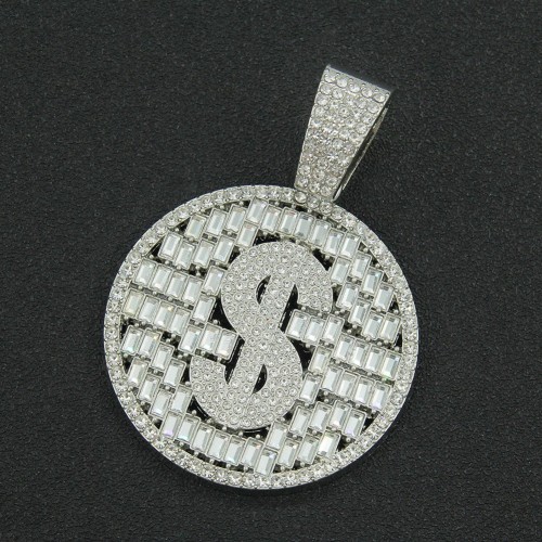 European and American Hip-hop Full Diamond Dollar Round Hollow Pendant Cuban Chain Necklace, Men's Cool Domineering Exaggerated Accessories