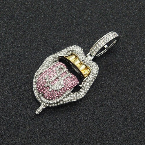 Full Diamond 3D Dollar Tongue Pendant - European and American Exaggerated Necklace