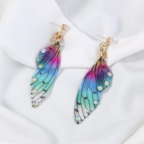 Cross-Border Popular Alloy Resin Butterfly Earrings Gradual Change Butterfly Wings Fashion Earrings for Women
