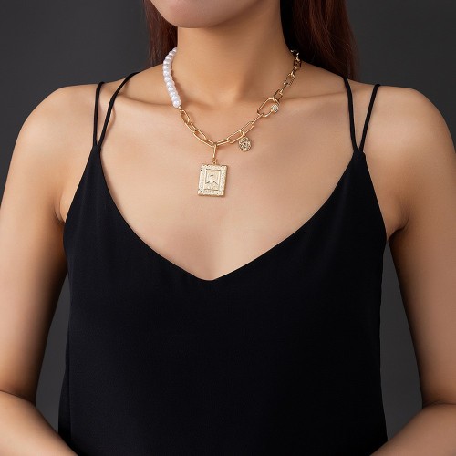 NZ1123-KC Gold Bao color+pearl stitching clavicle chain