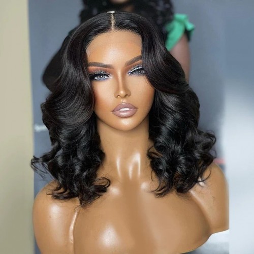 4x4 5X5 Crystal Lace Skin Melted Short Beach Wave Bob Lace Closure Wigs