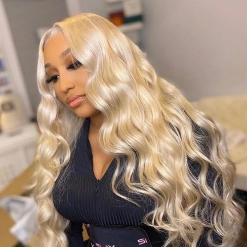 4x4/13x4 Lace Wigs 613 Blonde Straight/Body Wave Human Hair Wigs Can Dye to Pink Blue Green purple silver ginger orange Gold Color 180%