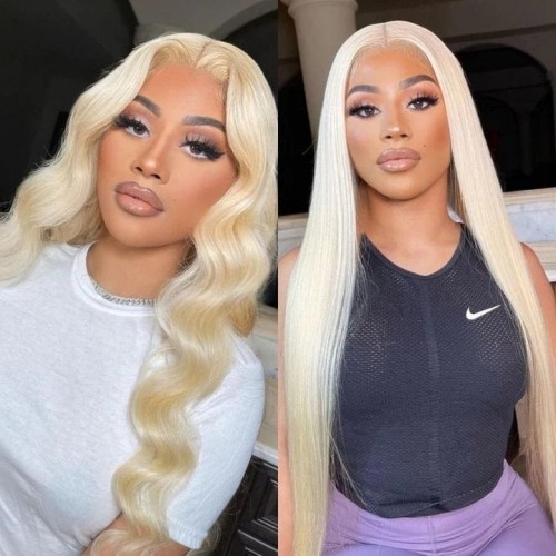 4x4/13x4 Lace Wigs 613 Blonde Straight/Body Wave Human Hair Wigs Can Dye to Pink Blue Green purple silver ginger orange Gold Color 180%