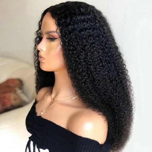 13x6 Full Transparent HD Lace Front Wig Natural Black Color Jerry Curly Hair