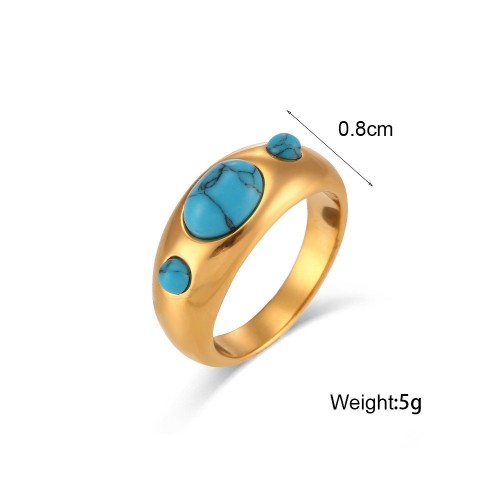 European and American Cross-border INS Fashionable Luxury Natural Stone Titanium Steel Ring, Stainless Steel Gold-plated Commuting All-match Ring Jewelry