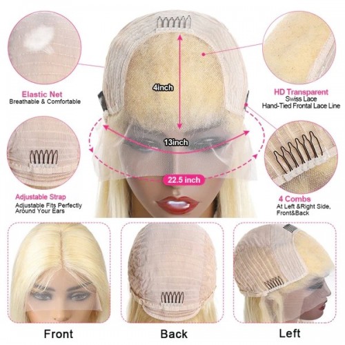 Glueless 40 Inch 613 Blonde Long Wigs 13x4 HD Transparent Lace Front Wigs Straight Lace Frontal Human Hair Wigs