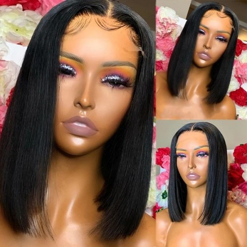 Burgundy Straight Lace Front Bob Wigs Colored Human Hair Wigs 4x4 Closure Wig