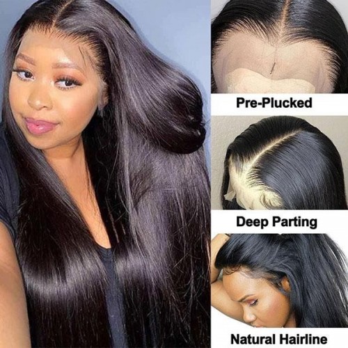 250 Density 30 Inch Long Lace Front Wig Straight Human Hair Wigs 4x4 Lace Closure Wigs