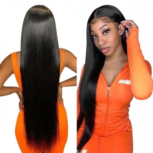 250 Density 30 Inch Long Lace Front Wig Straight Human Hair Wigs 4x4 Lace Closure Wigs