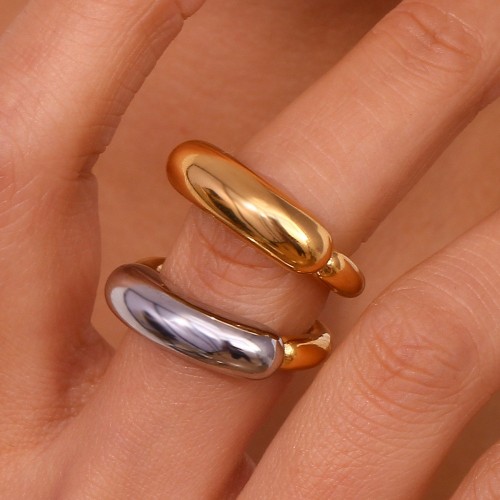 European and American Fashion Minimalist Personality Niche Ring Accessory: Titanium Steel 18K Gold-Plated Color Collision Creative Thick Line Smiley Ring