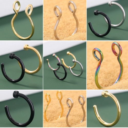 European and American Bestseller Non-Piercing Accessory: Stainless Steel Magnetic Faux Nose Ring, Titanium Steel Horseshoe Hoop Non-Piercing Nose Ring