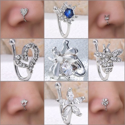 2024 Creative Body Piercing Accessory New Nose Ring, Delicate Copper Inlaid Diamond No-Hole Nose Ring, Personalized Faux Nose Ring