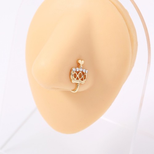 European and American Non-Piercing Piercing Accessory: Personalized Creative Heart Flower Nose Ring, Copper Micro Inlaid U-Shaped Nose Clip Faux Nose Jewelry