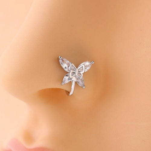 European and American Copper Inlaid Zircon U-Shaped Nose Clip Ear Bone Clip: Non-Piercing Pain Relief Piercing Nose Ring, Cross-Border Hot-Selling Accessory Wholesale