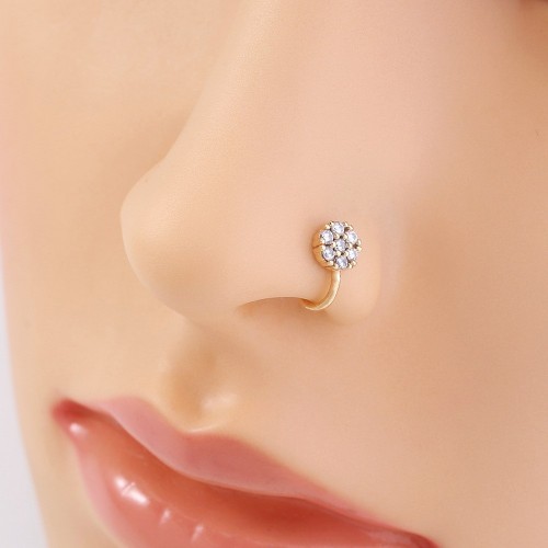 Hot-selling Electroplated Amazon Bestseller Series Nose Clip: European and American Copper Inlaid Zircon No-Hole Piercing Clip-On Faux Nose Ring, Nose Stud