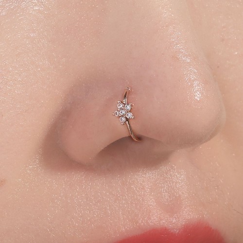 Cross-Border Jewelry Accessory: Copper Inlaid Diamond Snake-Shaped Nose Ring, Butterfly Piercing Nose Jewelry, Wholesale Nose Clip