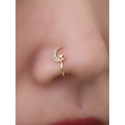 European and American Non-Piercing Piercing Accessory: Personalized Creative Heart Star Nose Ring, Copper Micro Inlaid U-Shaped Nose Clip Faux Nose Jewelry for Women