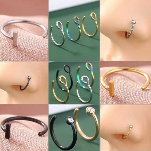 Ebay Amazon AliExpress 2024 New Non-Piercing Nose Ring Stainless Steel Faux Piercing Nose Clip Set