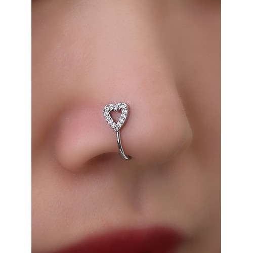 European and American Cross-Border New Zircon Nose Ring: Metal U-Shaped Small Flower Heart Nose Stud, Minimalist Fashion Piercing Accessory