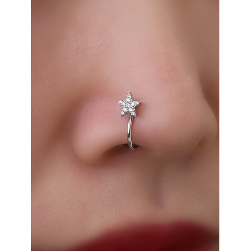 European and American Cross-Border New Zircon Nose Ring: Metal U-Shaped Small Flower Heart Nose Stud, Minimalist Fashion Piercing Accessory