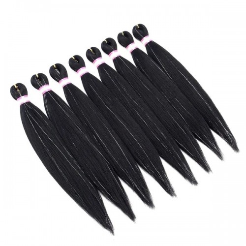 Hannahjanay 20 Inch 1B-Tinsel Pre-Stretched Synthetic Braiding Hair, 8 Packs Crochet Extensions