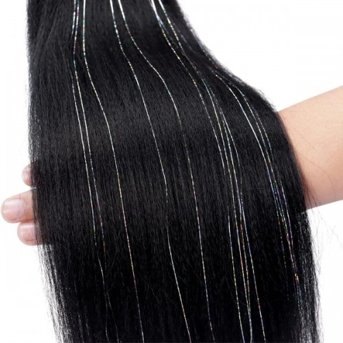 Hannahjanay 20 Inch 2 Colors with Tinsels Pack, Pre-Stretched Synthetic Braiding Hair