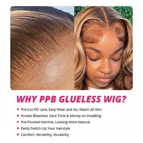 Pre-Plucked Bleached Scalp Knots 13x4 PPB Wear Go Glueless Wigs Highlight Brown Deep Wave Lace Front Wigs