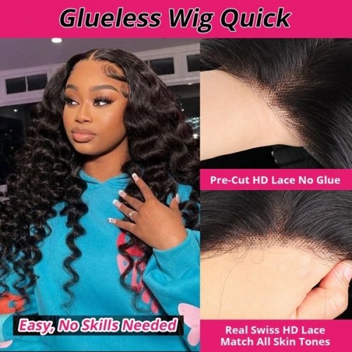 4x4 5x5 HD Glueless Lace Closure Loose Deep Wave Human Hair Wig, Pre-Cut