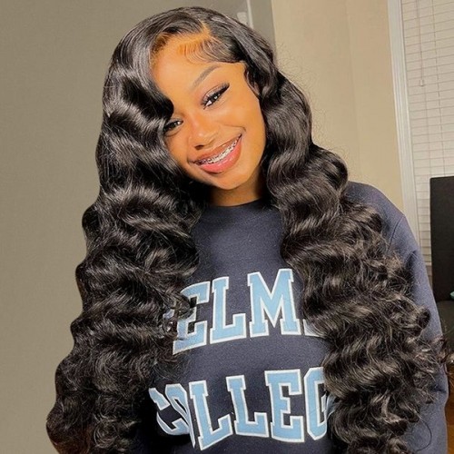 13x4 HD Upgrade Loose Deep Wave Glueless Human Hair Lace Front Wig, Pre-Customized PPB