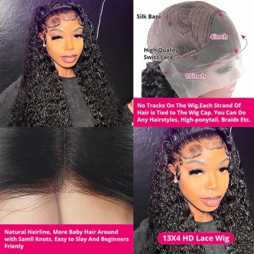 Glueless Water Wave Wigs 30 Inch Wet And Wavy Pre Plucked Human Hair Wigs 13x4 13x6 HD Lace Front Wig