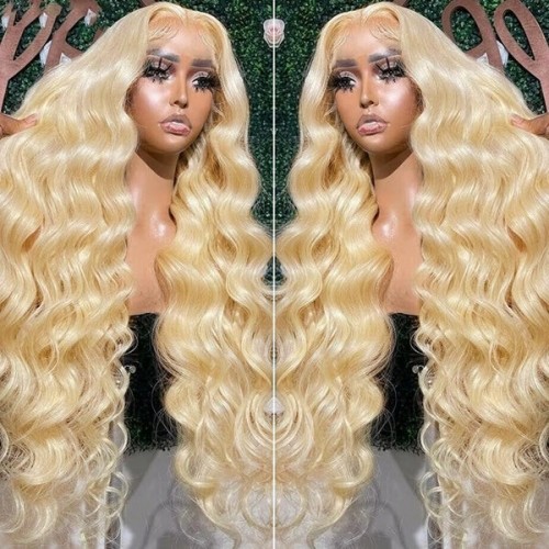 30 Inch Blonde Glueless Body Wave Human Hair Wigs 13x4 HD Transparent 613 Lace Front Wigs