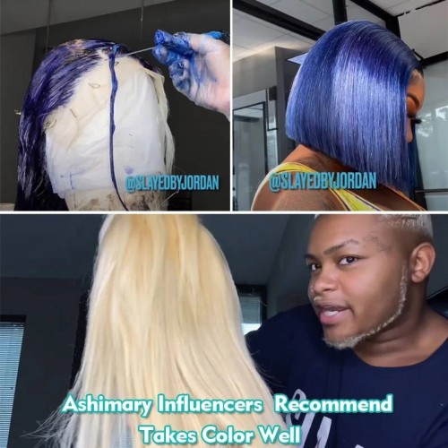 Blonde Bob Lace Wig Straight Brazilian Human Hair Transparent Lace 180% Density