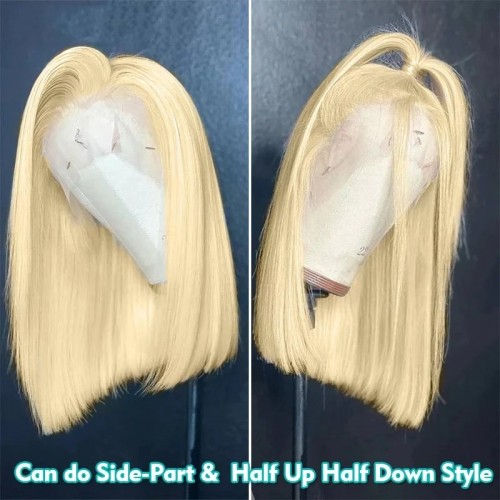 Blonde Bob Lace Wig Straight Brazilian Human Hair Transparent Lace 180% Density