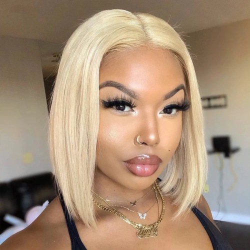 Achieve the perfect short blonde bob with this 150% density 613 blonde straight wig, available in both 13x4 and 13x6 sizes