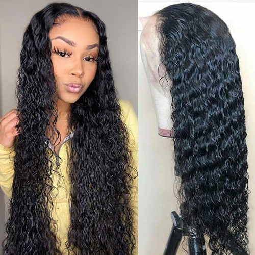Achieve a wet and wavy look with these 30-inch glueless water wave human hair wigs They feature pre-plucked hairlines and 13x4 or 13x6 HD lace fronts