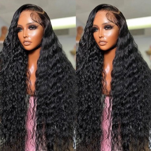 Achieve a wet and wavy look with these 30-inch glueless water wave human hair wigs They feature pre-plucked hairlines and 13x4 or 13x6 HD lace fronts