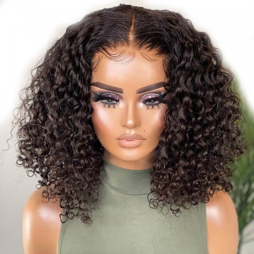 Achieve a stylish curly bob look with easy laceless installation using Mismarialee's 5x5 skin-like real HD lace closure wig