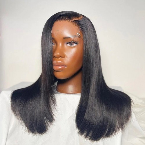 Achieve a stylish layered cut look with Mismarialee's 5x5 skinlike real HD lace closure wig