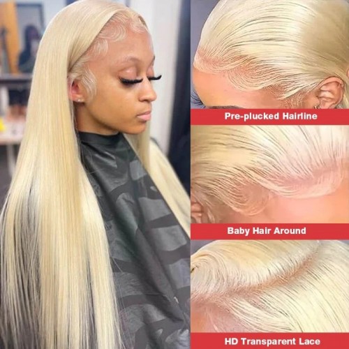 Gorgeous 613 Blonde Straight Human Hair Lace Front Wigs with 13X4 HD Transparent Lace and Baby Hair