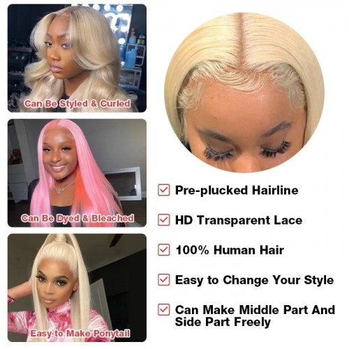 Gorgeous 613 Blonde Straight Human Hair Lace Front Wigs with 13X4 HD Transparent Lace and Baby Hair