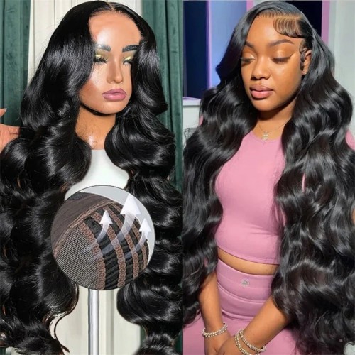SoosHair 4x4/5x5/13x4 Breathable Precut Air Cap Wear Go Glueless Body Wave Human Hair Wigs Bleached Knotspre Plucked for Black Women