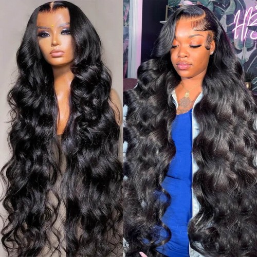 SoosHair Super Long 40 inch Straight human Hair Glueless Lace Frontal Wigbody Wave 13x4 Lace Front Wig Preplucked Baby Hair for Women