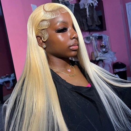 GORGEOUS 613 BLONDE STRAIGHT HUMAN HAIR LACE FRONT WIGS WITH 13X4 HD TRANSPARENT LACE AND BABY HAIR