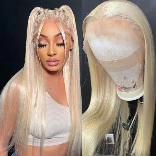 BARBIE COLORED 613 BLONDE 13X6 HD LACE FRONT HUMAN HAIR WIGS, PRE-PLUCKED STRAIGHT STYLE