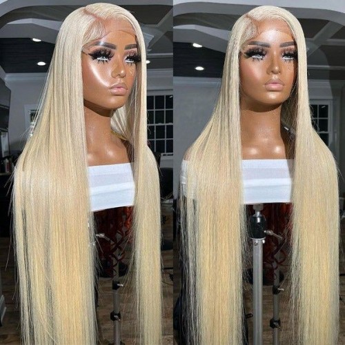 BARBIE COLORED 613 BLONDE 13X6 HD LACE FRONT HUMAN HAIR WIGS, PRE-PLUCKED STRAIGHT STYLE